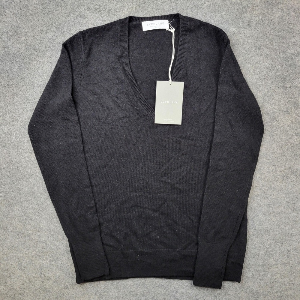 Everlane Sweater Womens XS Black Cashmere V Neck Pullover‎ Knit Lightweight